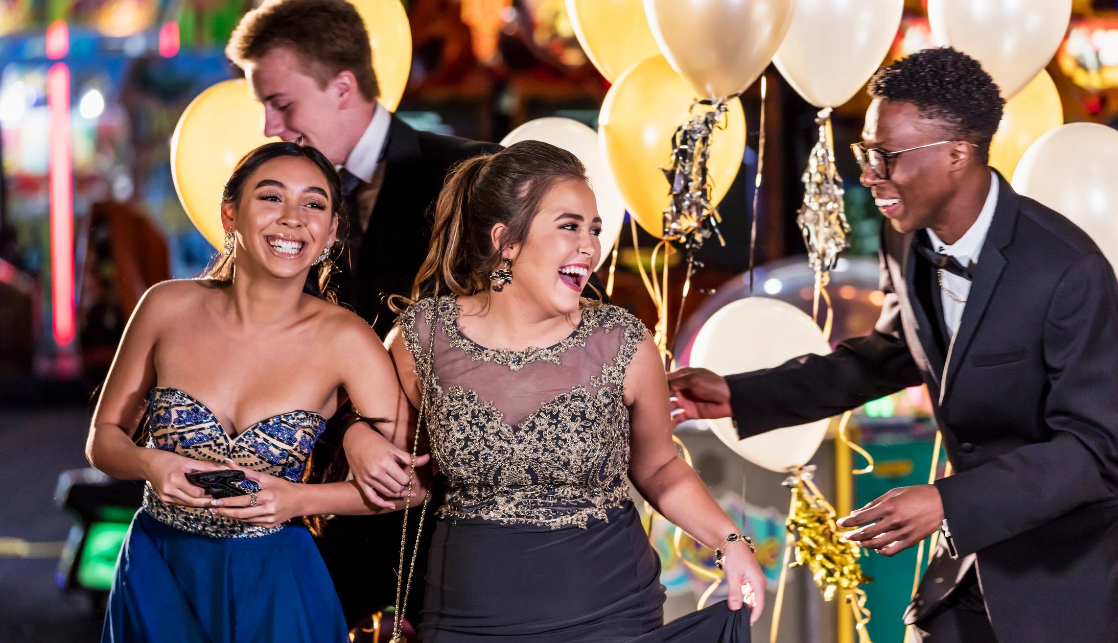 Community fundraiser event with teens in formalwear