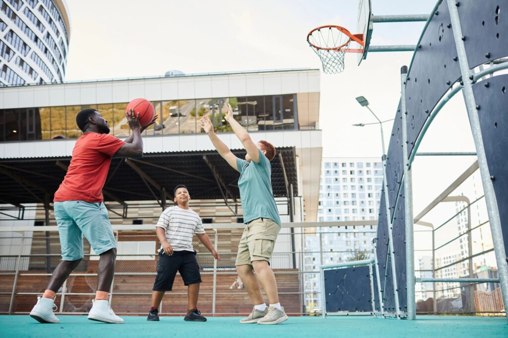 Making Cuts Under Hoop At Basketball