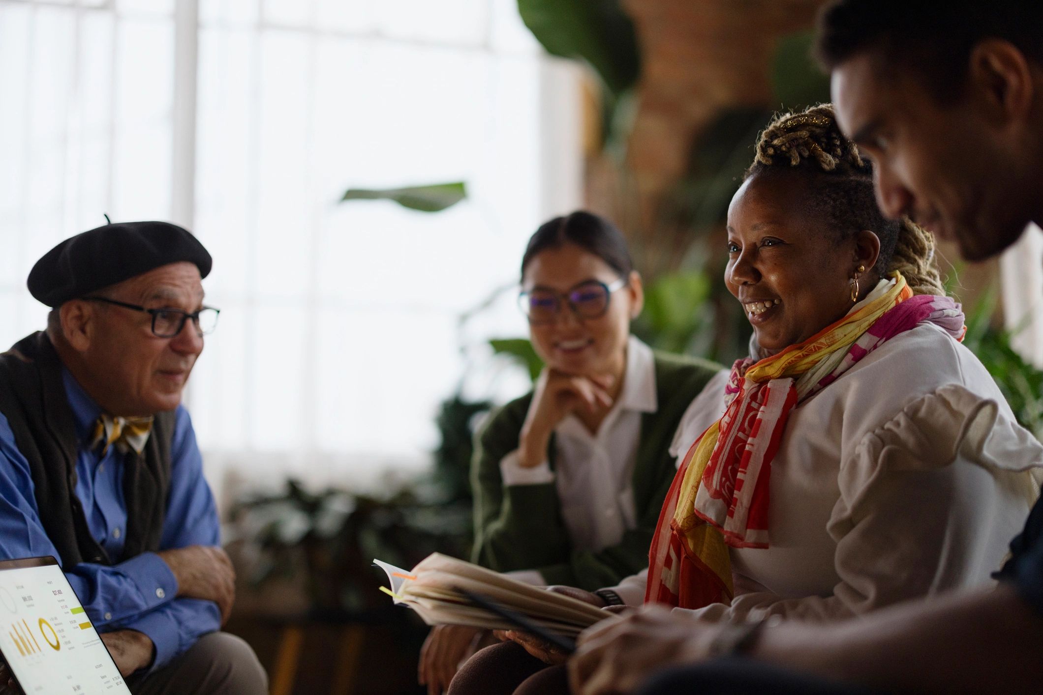 Colleagues collaborating during a meeting