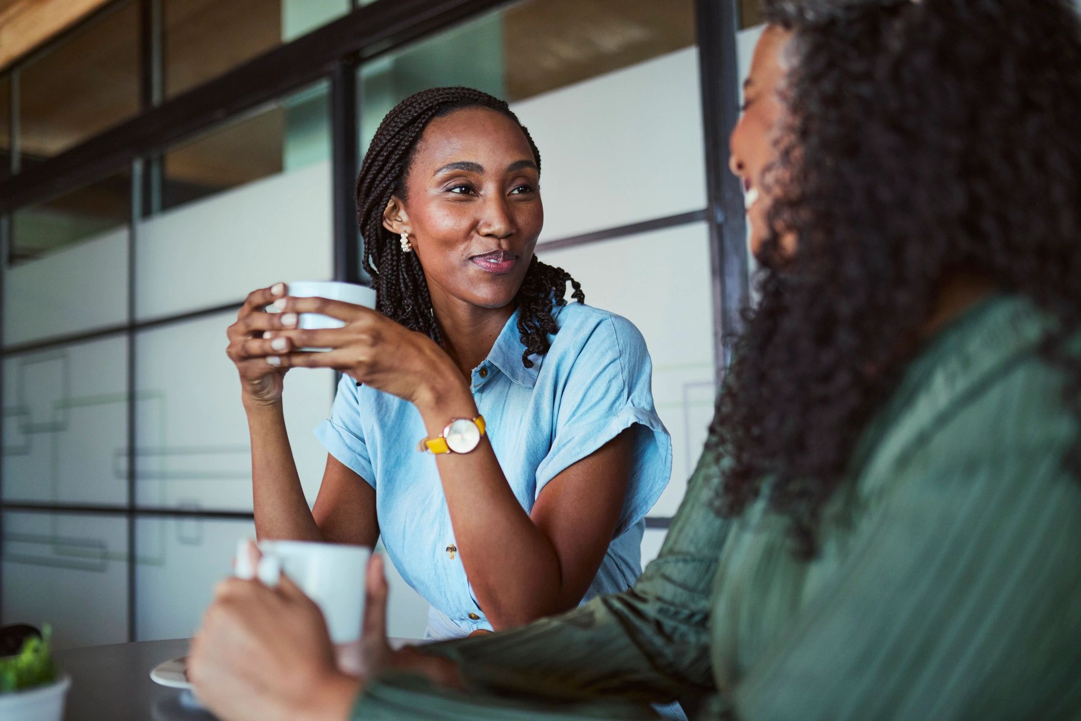 Adult listening attentively during a conversation
